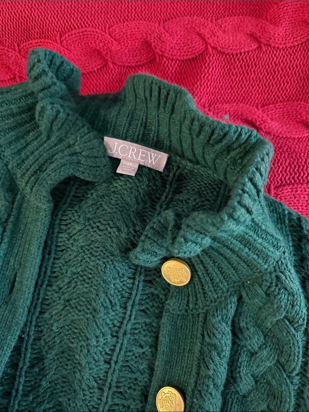 J. Crew Forest Green Cable Knit Cardigan with Gold Buttons